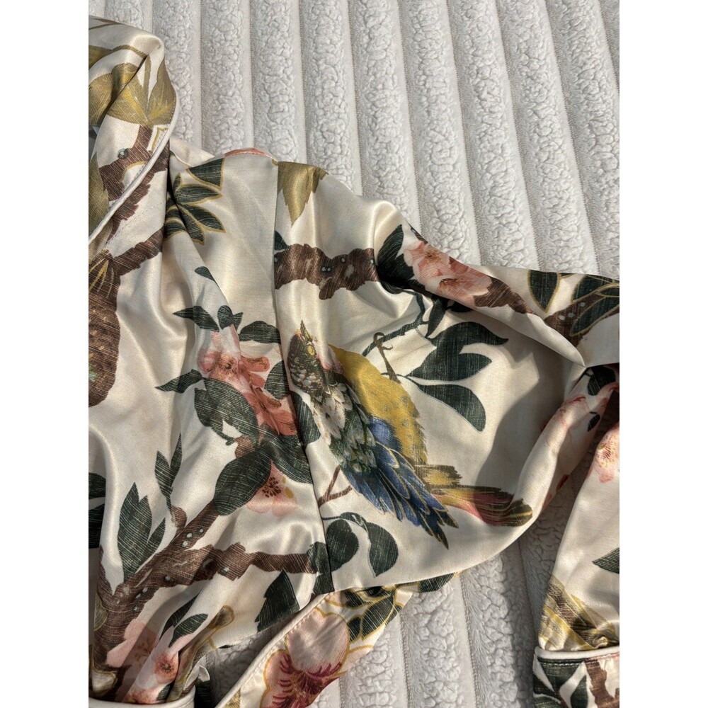 Pottery Barn Nola Silky Piped Robe Womens medium muted floral birds bridal gift - Picture 11 of 13